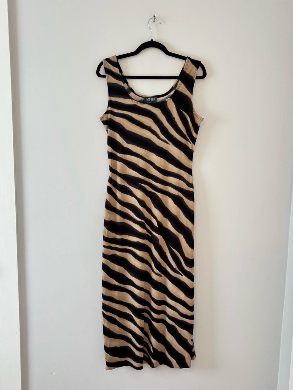 Lauren Ralph Lauren Vintage Tiger Print Midi Dress Sleeveless Tank Scoop Neck